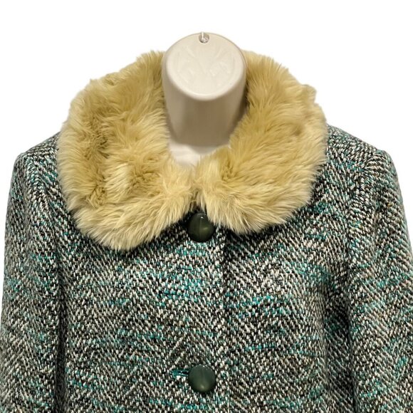 Ann Taylor Loft Womens Size 8 Tweed Coat With Faux Fur Collar Button Closure - Picture 5 of 10